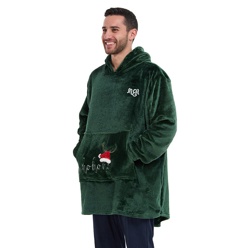 Snuggs Blanket Hoodie Dark Green Christmas Ho Ho Ho Pocket